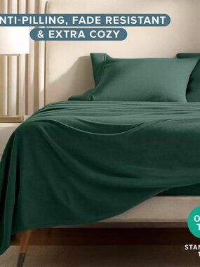 NEW Polar Fleece Sheet Set by Bare Home Forest Green Queen
